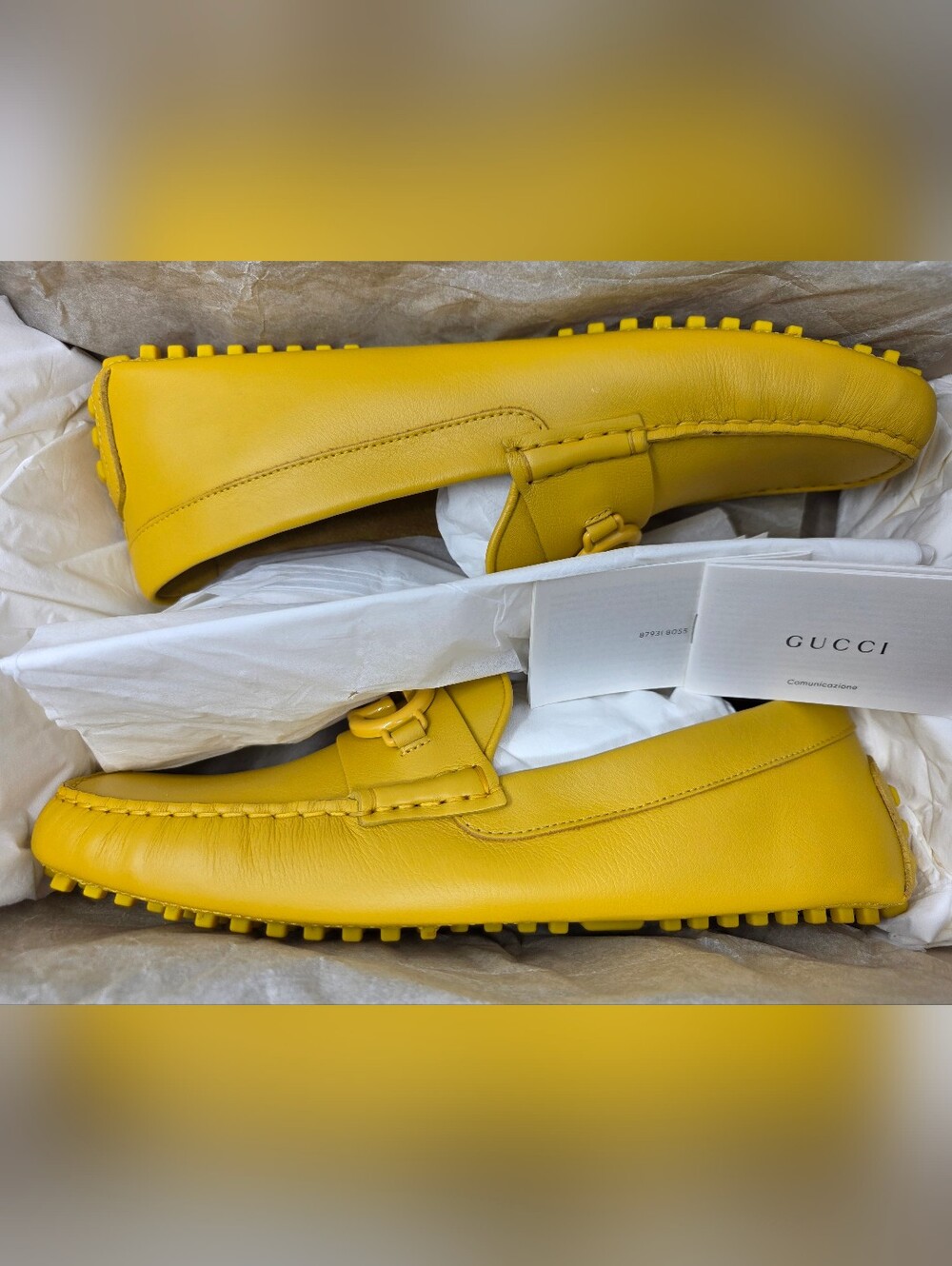 Gucci G 9 42 Mustard Yellow Tonal Driving Shoes Loafers Moccasin Slipond Driver - Picture 3 of 12